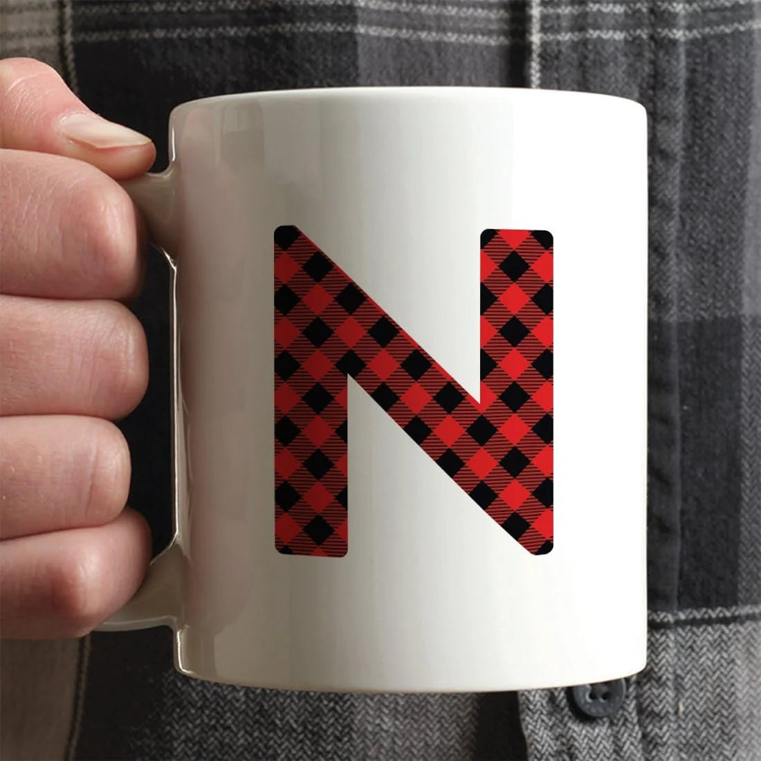 Hot Chocolate Coffee Mug Gift, Red Plaid Initial Letter, 1-Pack, Includes Gift Box X7244