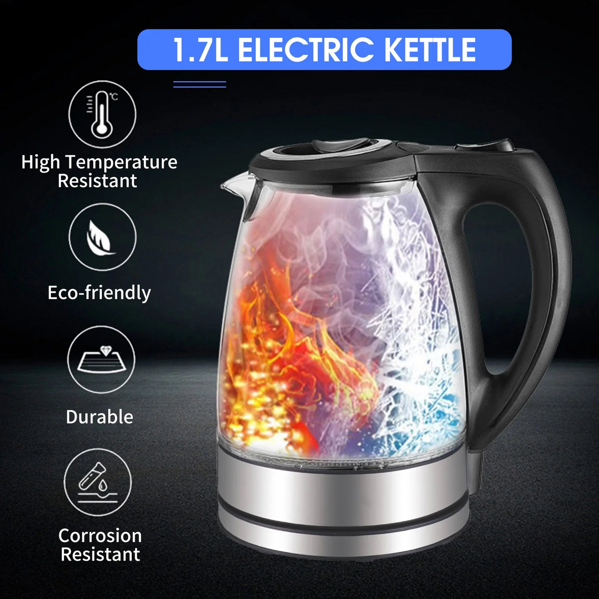 Electric Kettle 1.7L Glass with Auto Shut-Off Q771