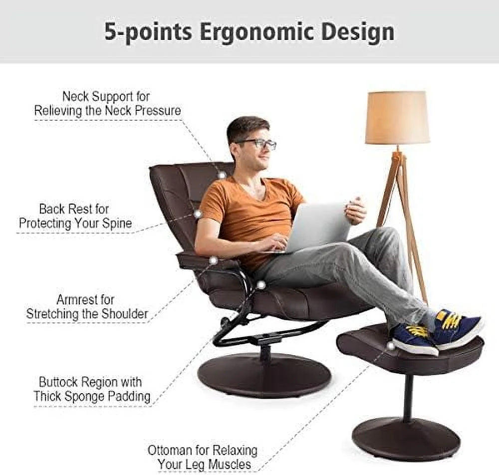 Gray PU Leather Recliner Chair with Ottoman Y341813