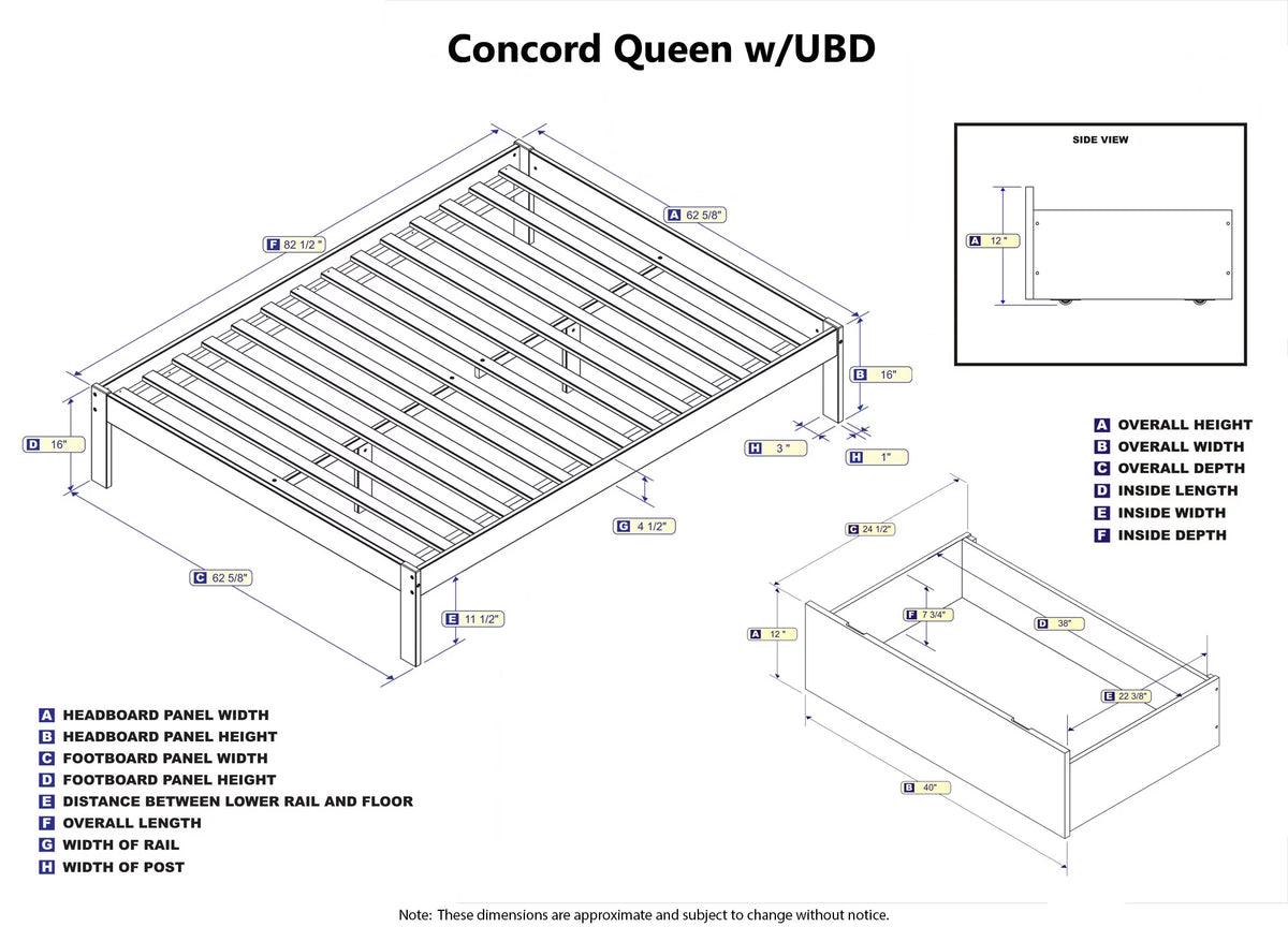 Queen Solid Wood Platform Bed with 2 Storage Drawers N79498
