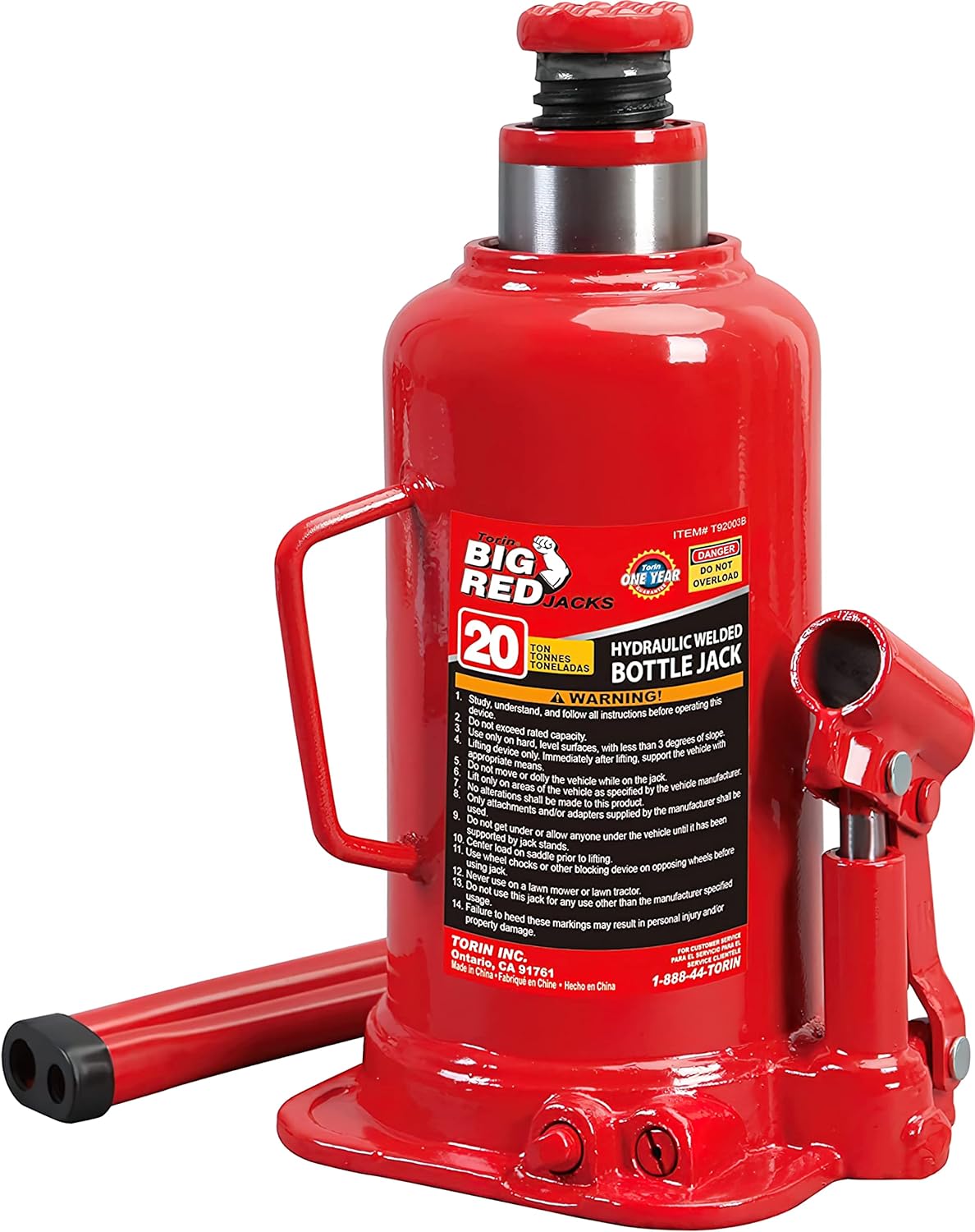 Hydraulic Welded Bottle Jack, 20 Ton Capacity, Red, Pack of 2 U61156