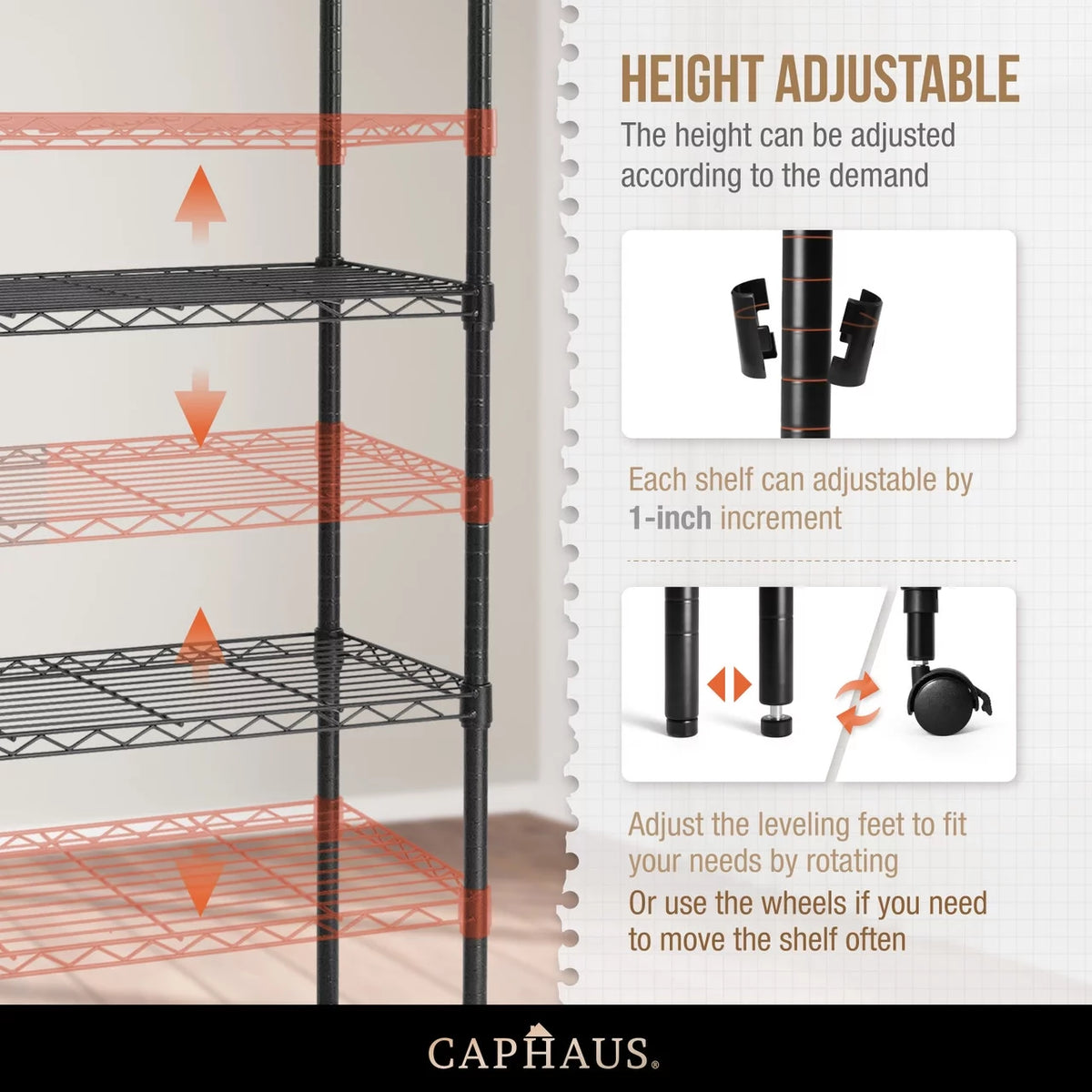 Black 4-Tier Adjustable Metal Wire Shelving Unit with Wheels L964