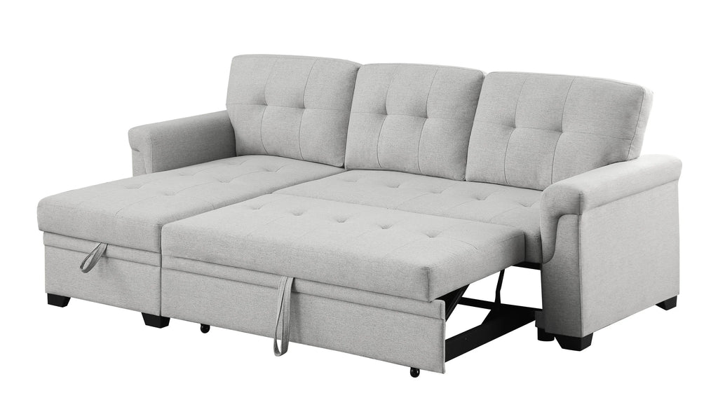 Light Gray Reversible Sleeper Sectional Sofa with Storage Chaise V5829