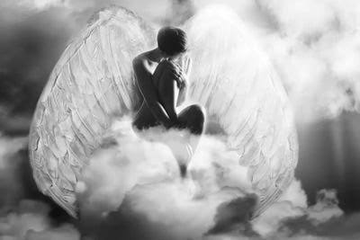 Framed Canvas Art White Floating Frame Angel Wings B1536