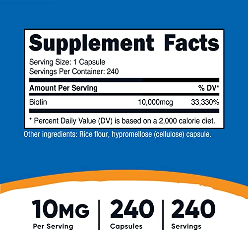 Biotin 10,000mcg Vitamin Supplement, 240 Capsules F4614