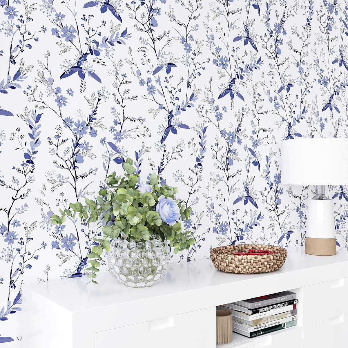Blue Floral Peel and Stick Wallpaper 17.7''x118'' Y806
