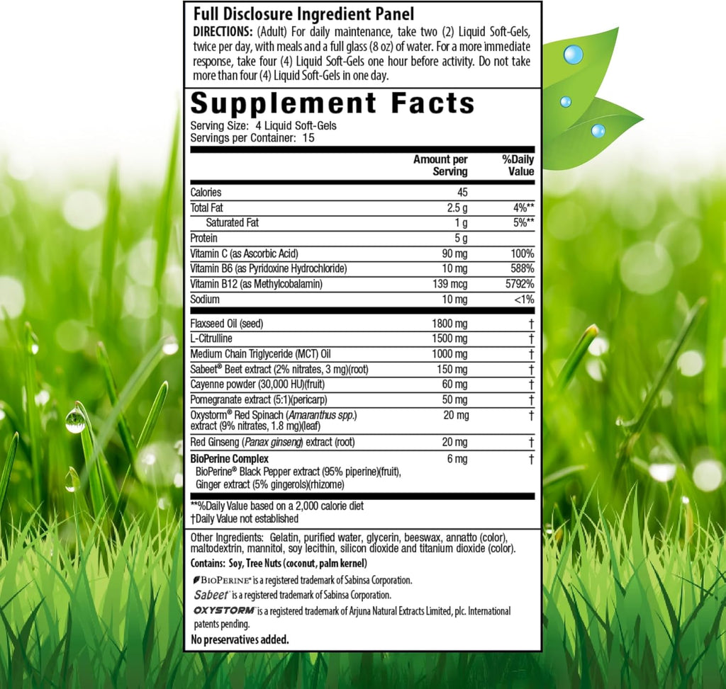 60 Liquid Soft-Gels Nitric Oxide Supplement O2092