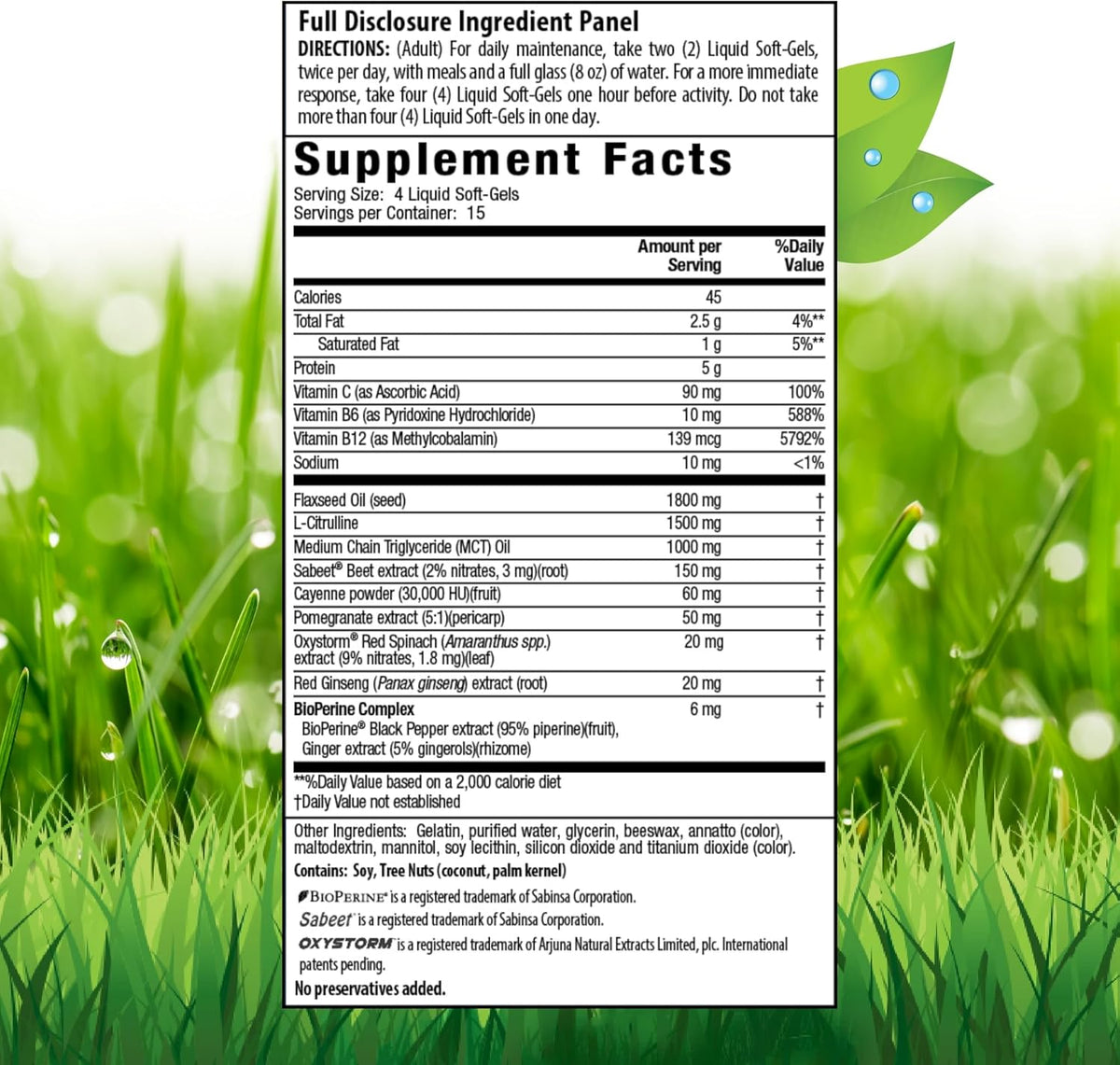 60 Liquid Soft-Gels Nitric Oxide Supplement O2092