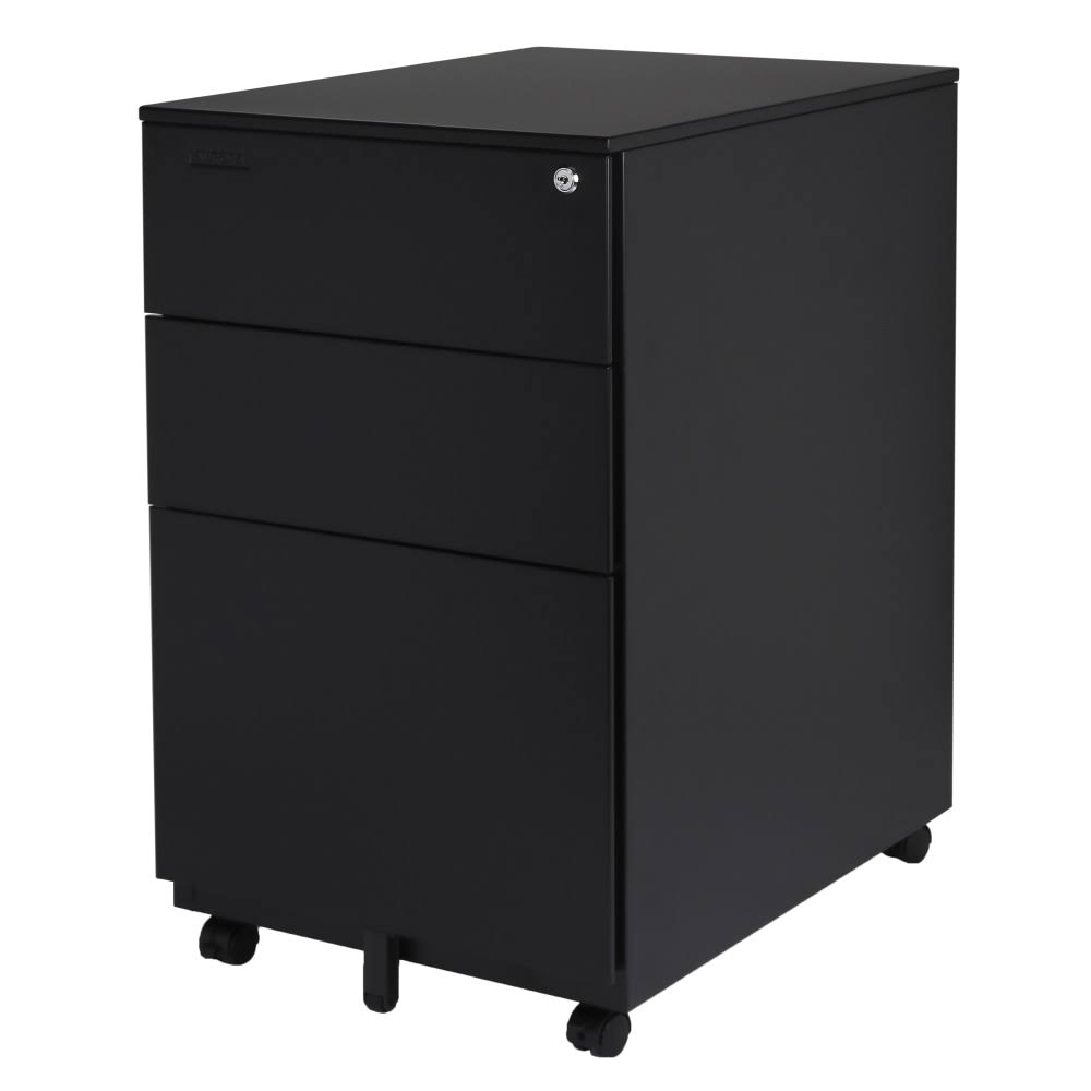 Black 3 Drawer Metal File Cabinet with Lock H565