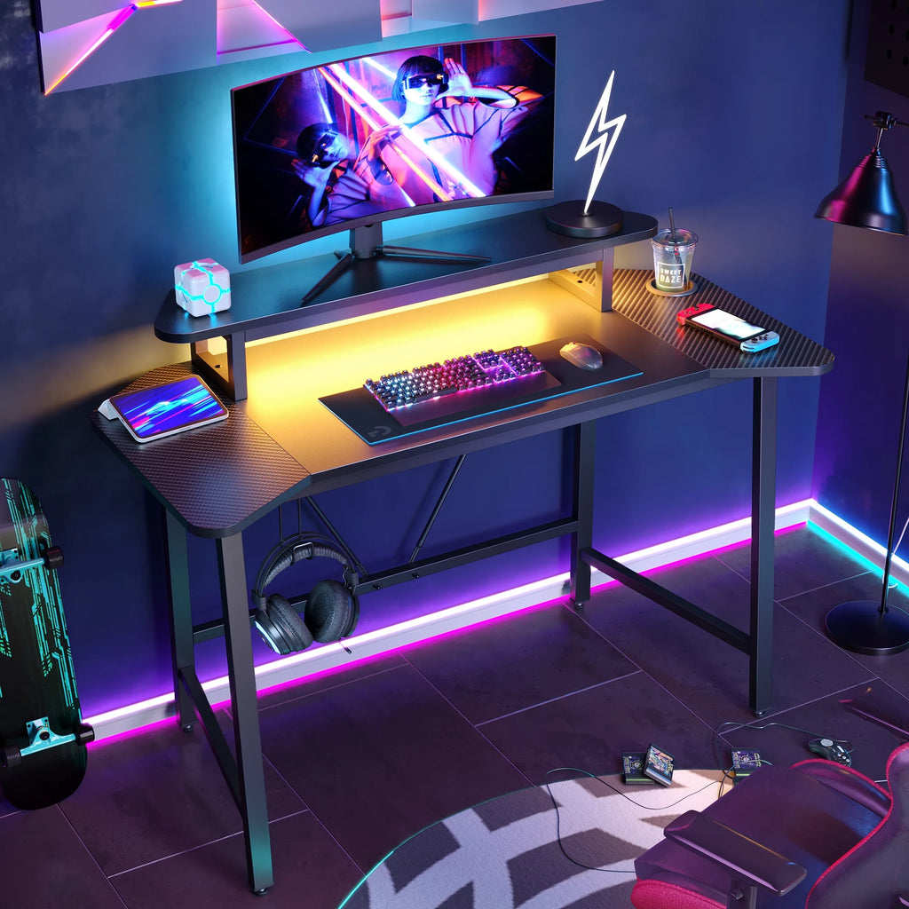 Black 50 Inch Gaming Desk with LED Lights A836
