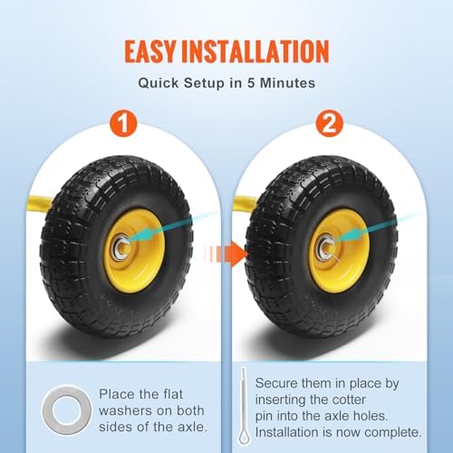 10-Inch Solid Rubber Flat Free Tubeless Tires and Wheels, 2-Pack J723