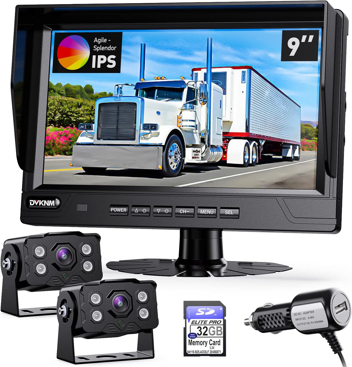 9 IPS Monitor 1080P HD-DVR Recording Dual Backup Camera Kit IP69K Waterproof U3726