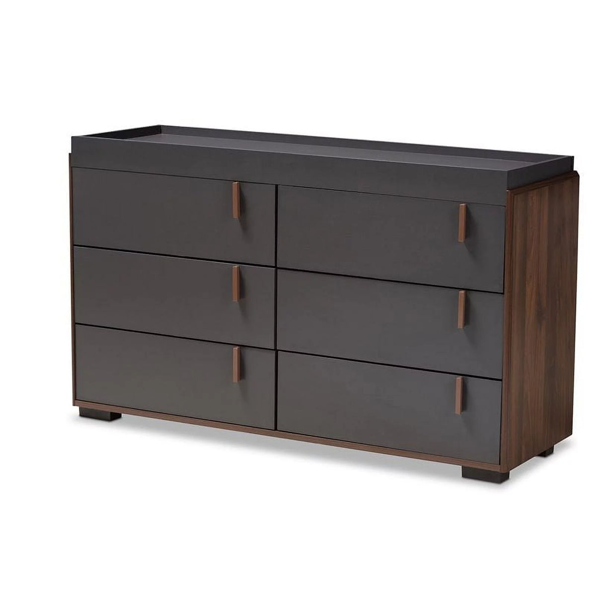 Gray and Walnut 6-Drawer Wood Dresser K823