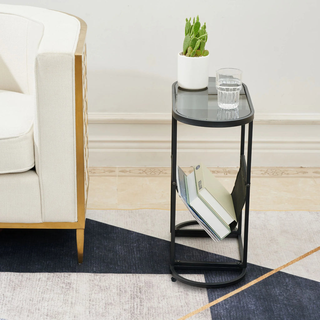 Oval Glass Side Tables with Magazine Storage H175022