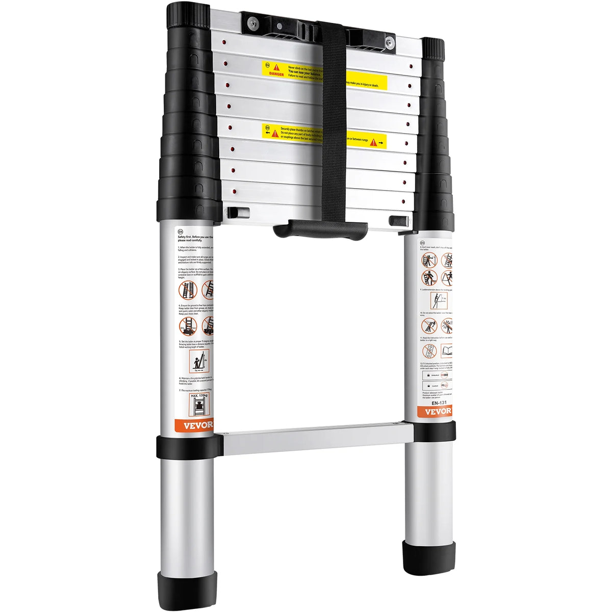 10.5FT Aluminum Telescoping Ladder 375lbs Load Capacity A4613