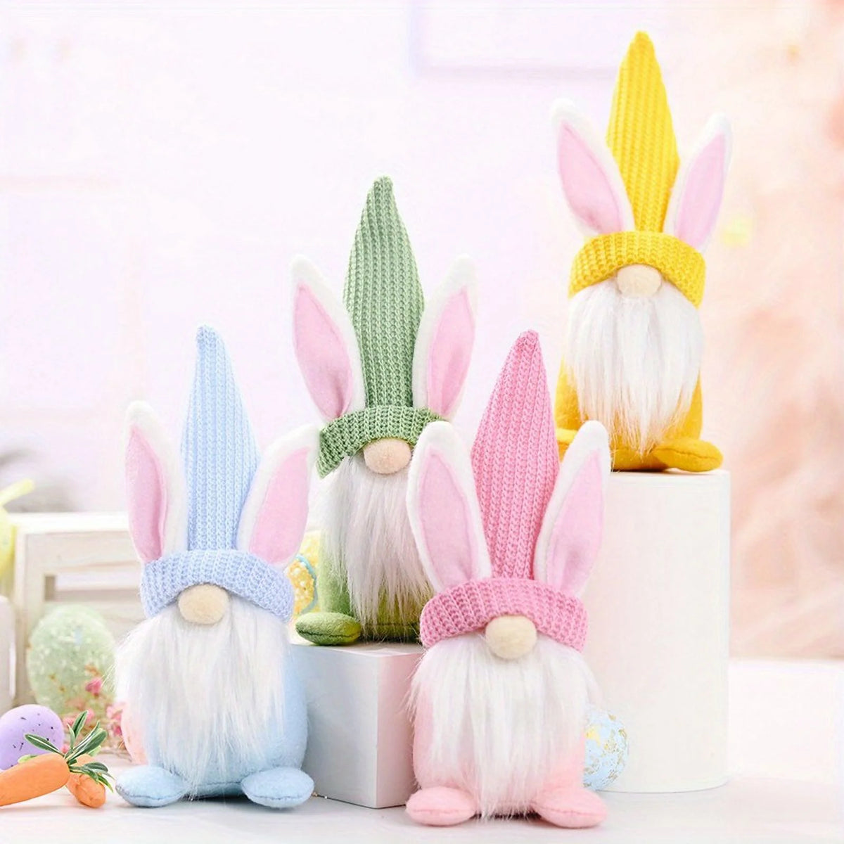 Easter Gnomes Decorations, 2 Pack Bunny Tiered Tray Plush Gnome Decor Handmade Swedish Tomte Elfs Dwarf Rabbit Doll F577490