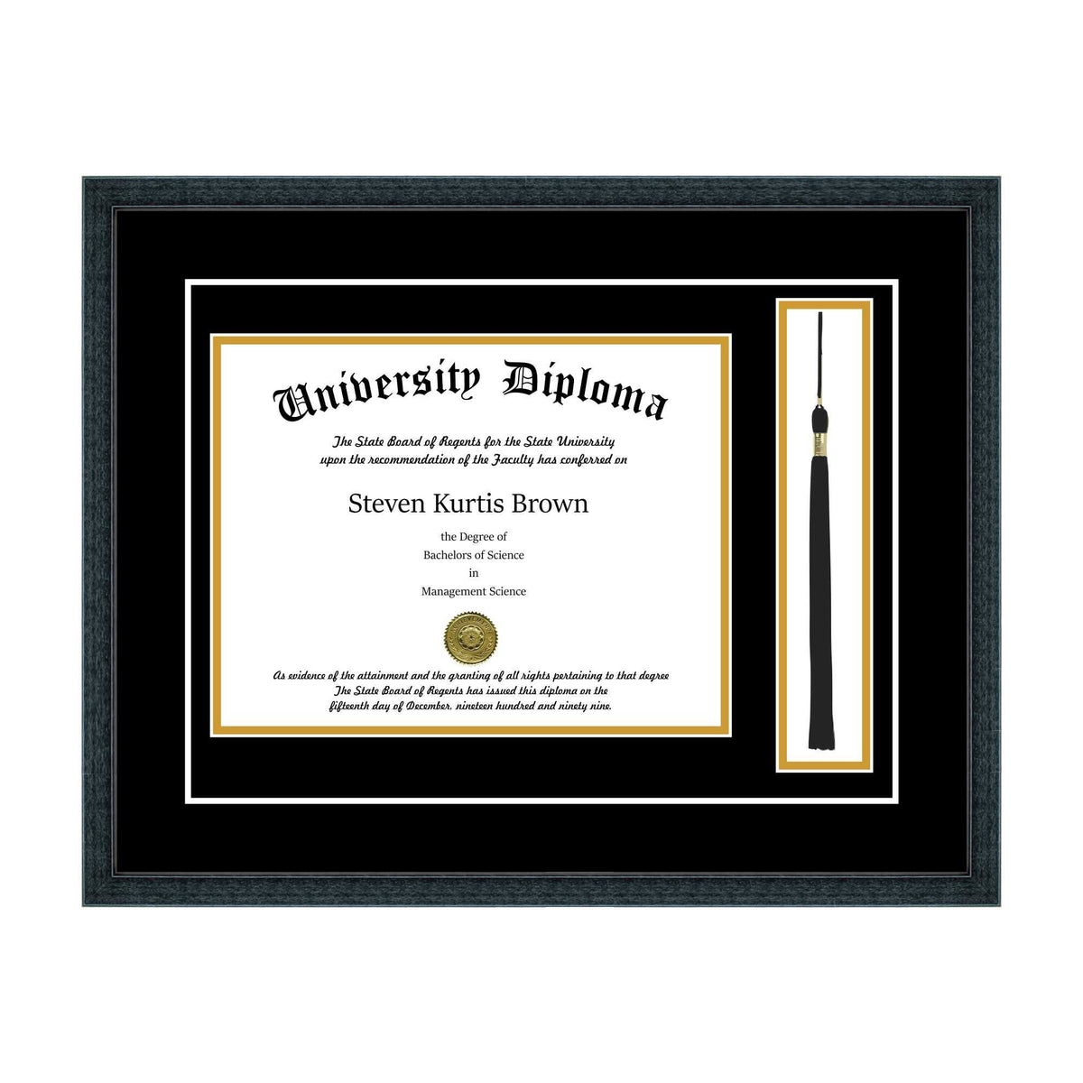 Single Diploma Frame with Tassel and Double Matting for 17" x 14" Tall Diploma with Black 3/4" Frame T6955