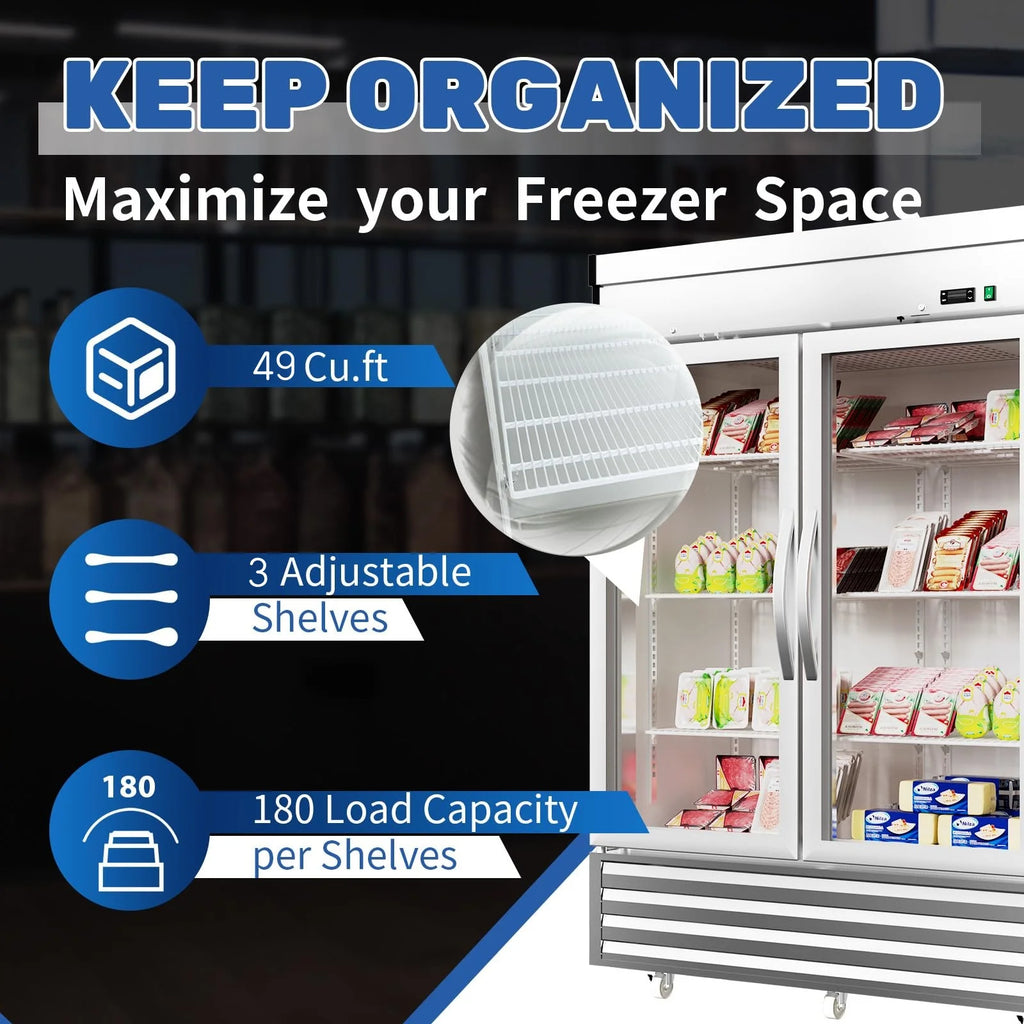 Commercial Beverage Cooler 2 Glass Doors 49 Cu.ft Stainless Steel Reach-in Upright Refrigerator H40115