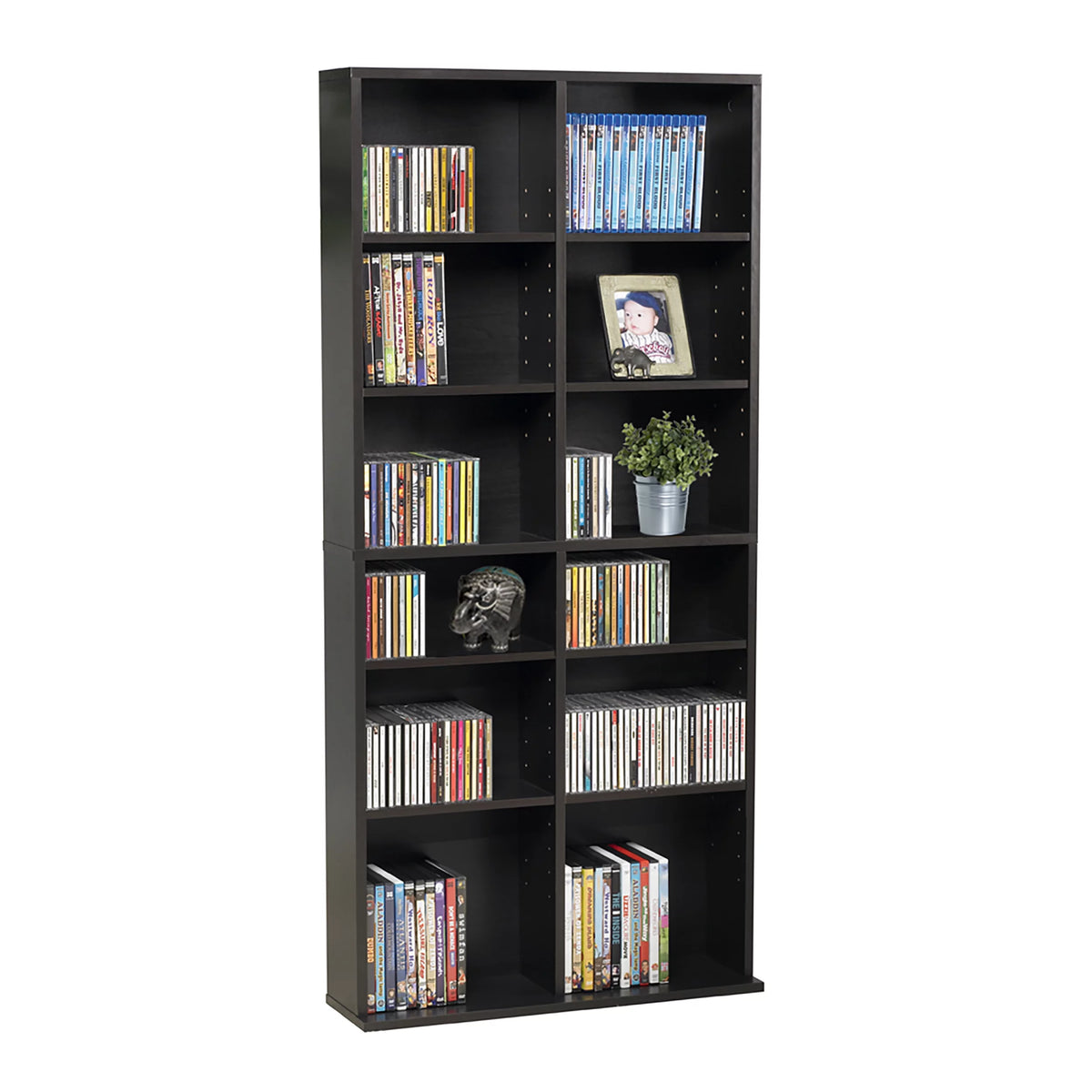 54" Espresso Adjustable Wood Media Storage Shelf Bookcase M524