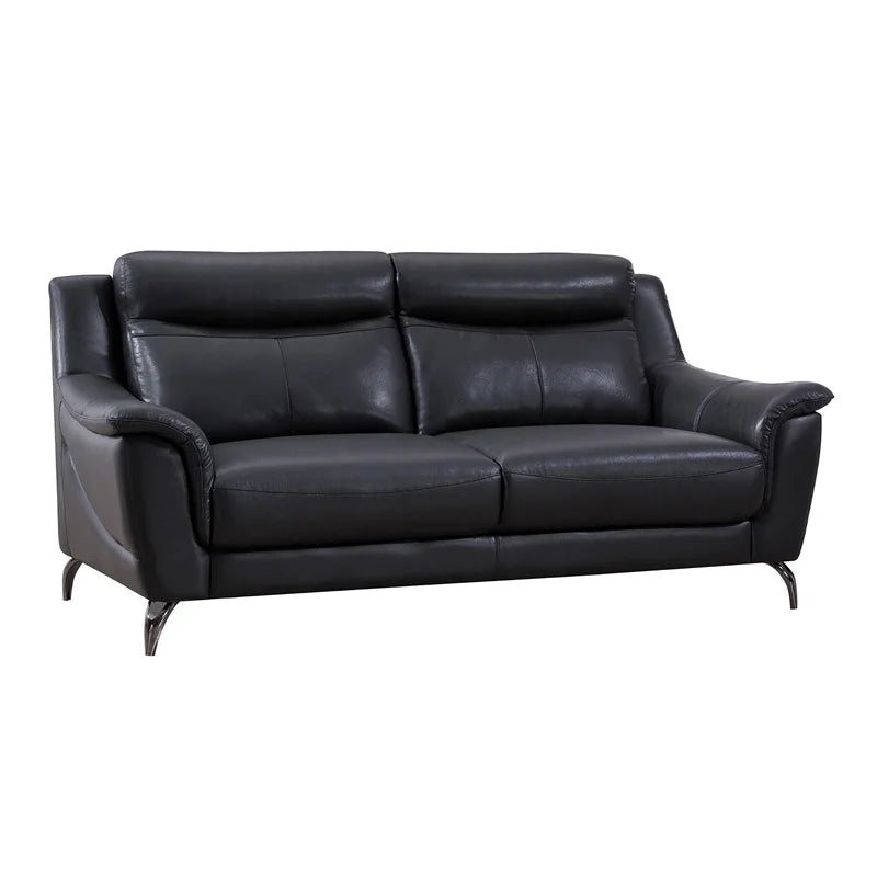 Black Genuine Leather Sofa J402