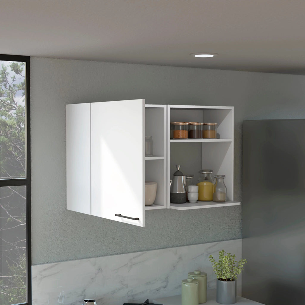 White 2 Stackable Wall-Mounted Storage Cabinet with 2 Side Shelf J973691