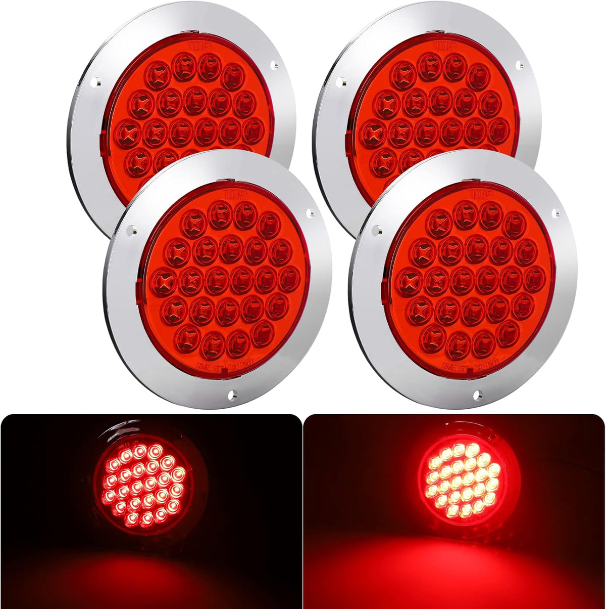 Red 4 Inch 24 LED Trailer Tail Light, 12V IP65 Waterproof, 4 Pcs W448