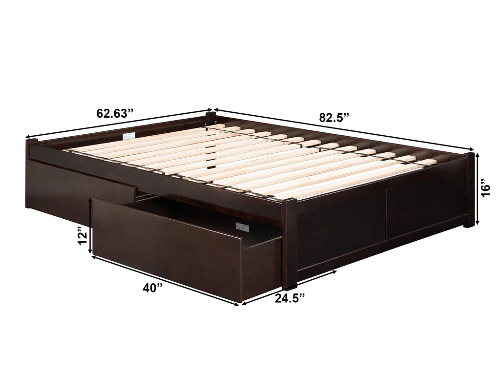Queen Solid Wood Platform Bed with 2 Storage Drawers N79498