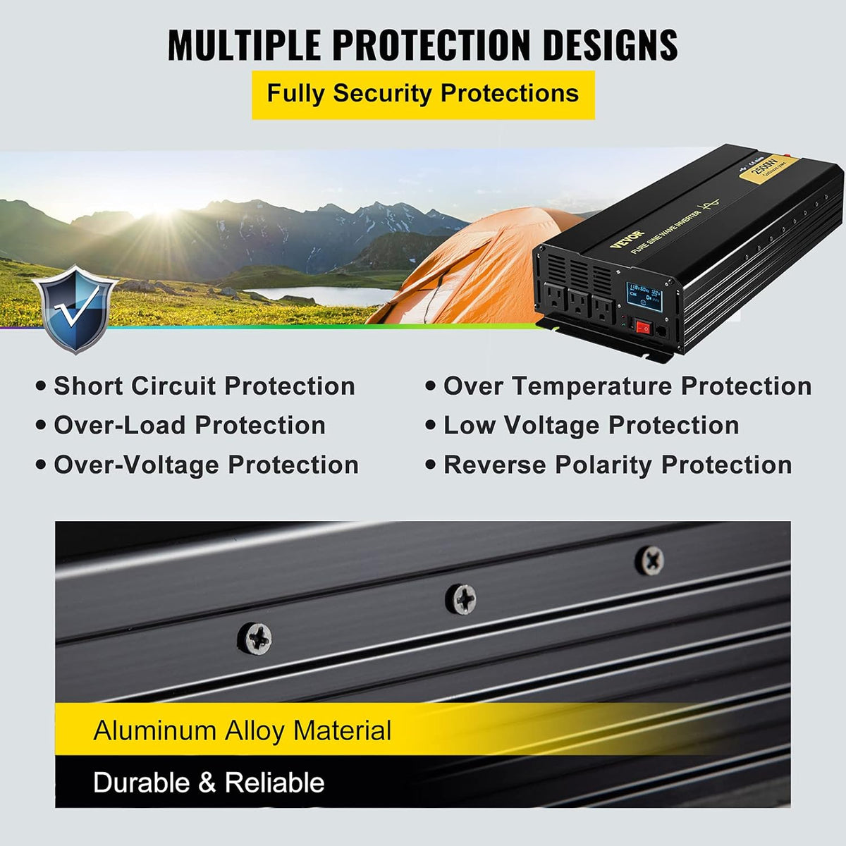 2500 Watt Pure Sine Wave Power Inverter, DC 12V to AC 120V, with USB Port and Remote Controller O855261