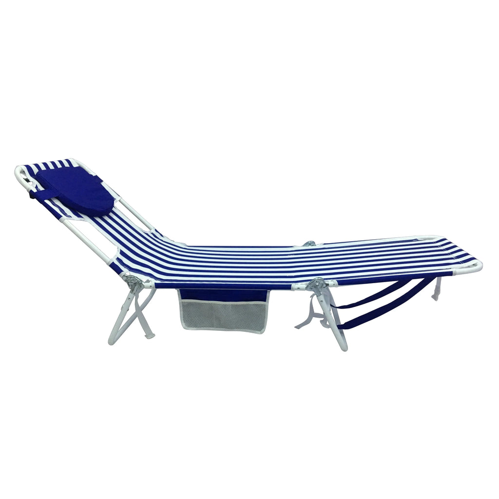Blue & White Stripe Folding Beach Lounger V462