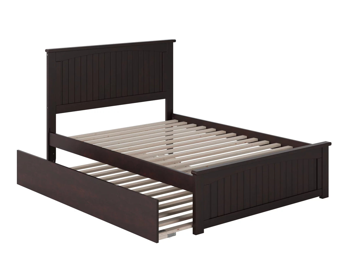 Full Platform Bed with Foot Board and Trundle Bed in Espresso U8964