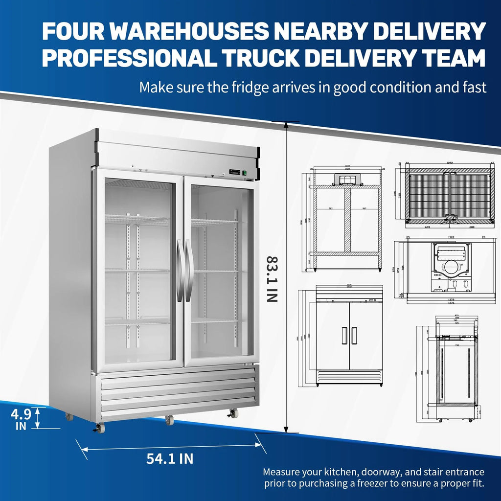 Commercial Beverage Cooler 2 Glass Doors 49 Cu.ft Stainless Steel Reach-in Upright Refrigerator H40115