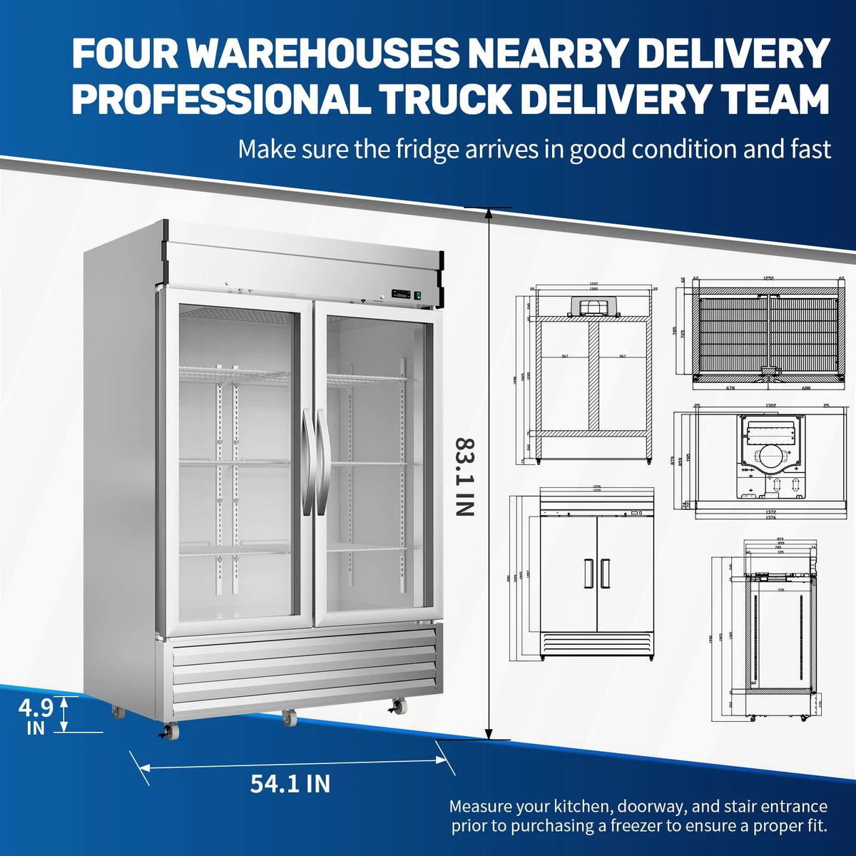 Commercial Beverage Cooler 2 Glass Doors 49 Cu.ft Stainless Steel Reach-in Upright Refrigerator H40115