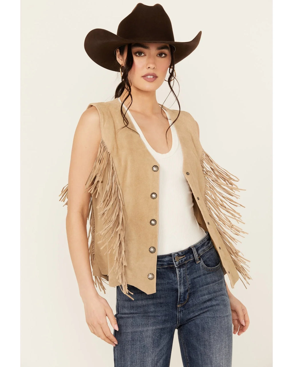 Tan Suede Fringe Vest D741636