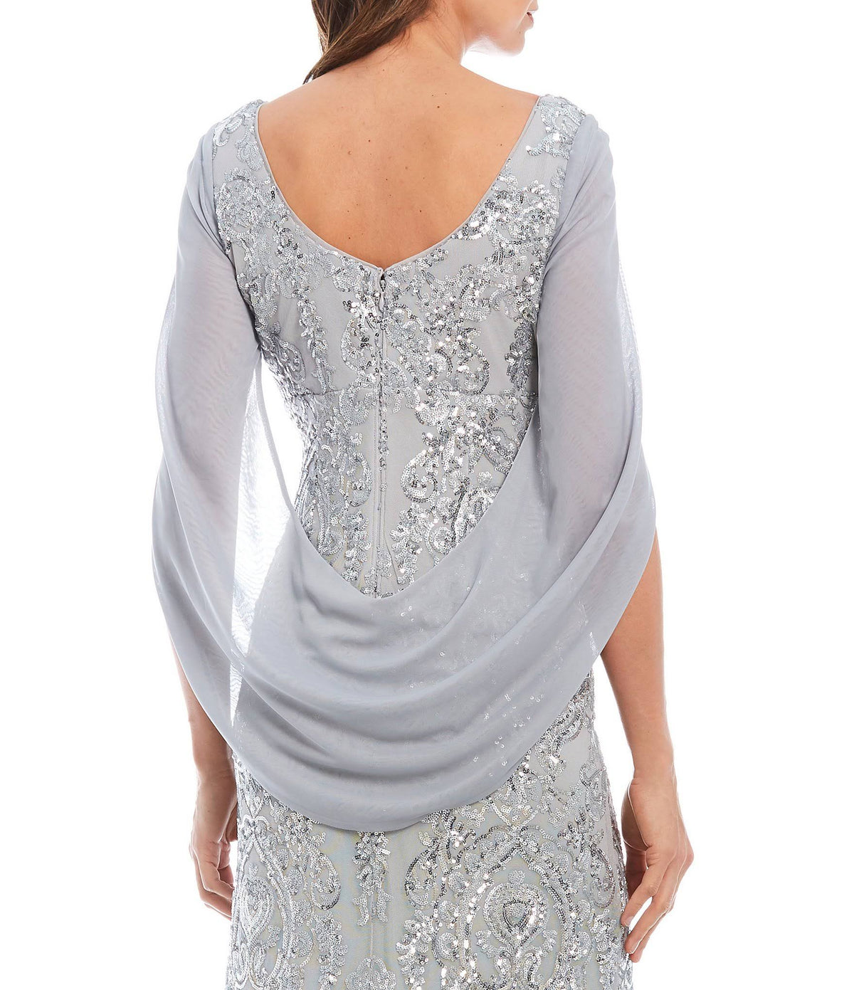 Navy Sequin Drape-Back Cape Gown C145267