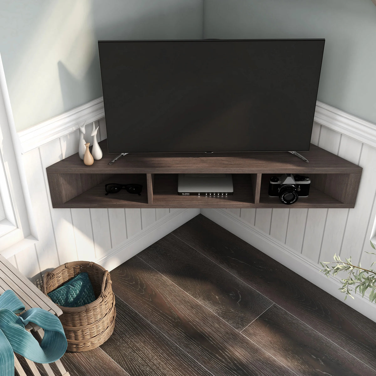 46" Walnut Oak 3-Shelf Floating TV Stand F925225