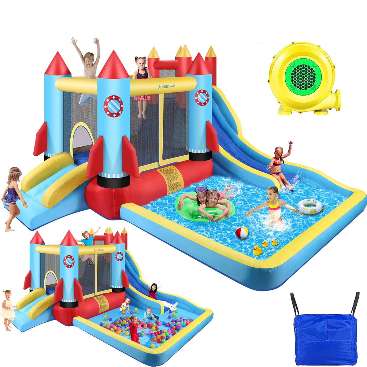 4-in-1 Children's Inflatable Bounce House with Pool and Slide M4353