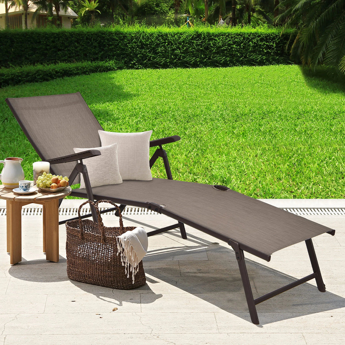 Set of 2 Black Adjustable Folding Chaise Lounge Chair J462095