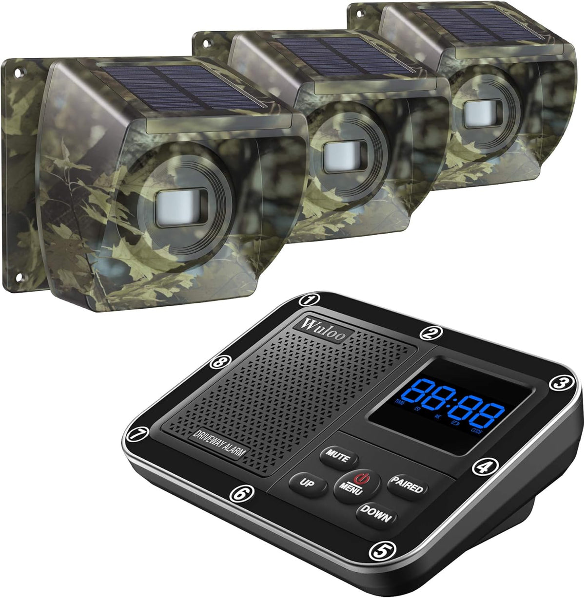 Solar Driveway Alarm Wireless Outdoor Motion Sensor Detector System with Rechargeable Battery Weatherproof Mute Mode R10665