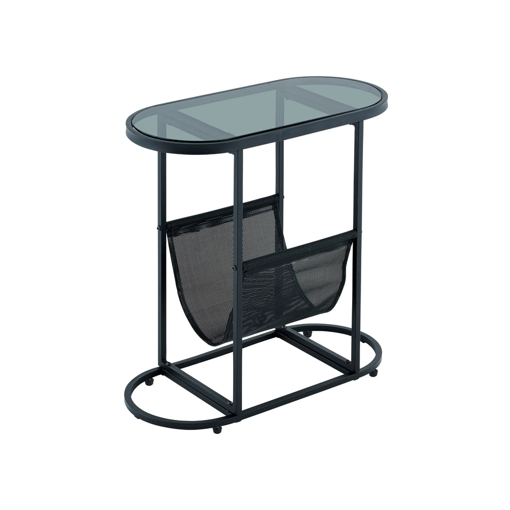 Oval Glass Side Tables with Magazine Storage H175022