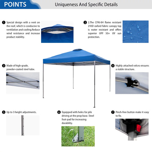 10x10ft Pop-up Canopy Tent with Wheeled Bag - Blue T80419