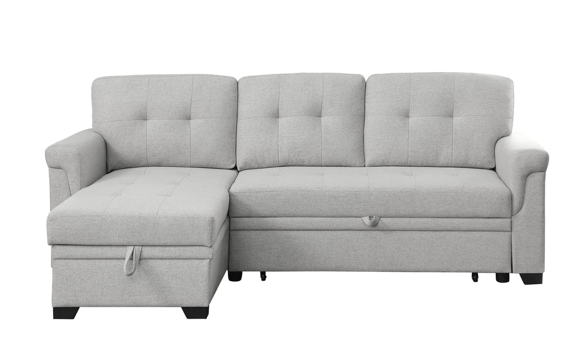 Light Gray Reversible Sleeper Sectional Sofa with Storage Chaise V5829