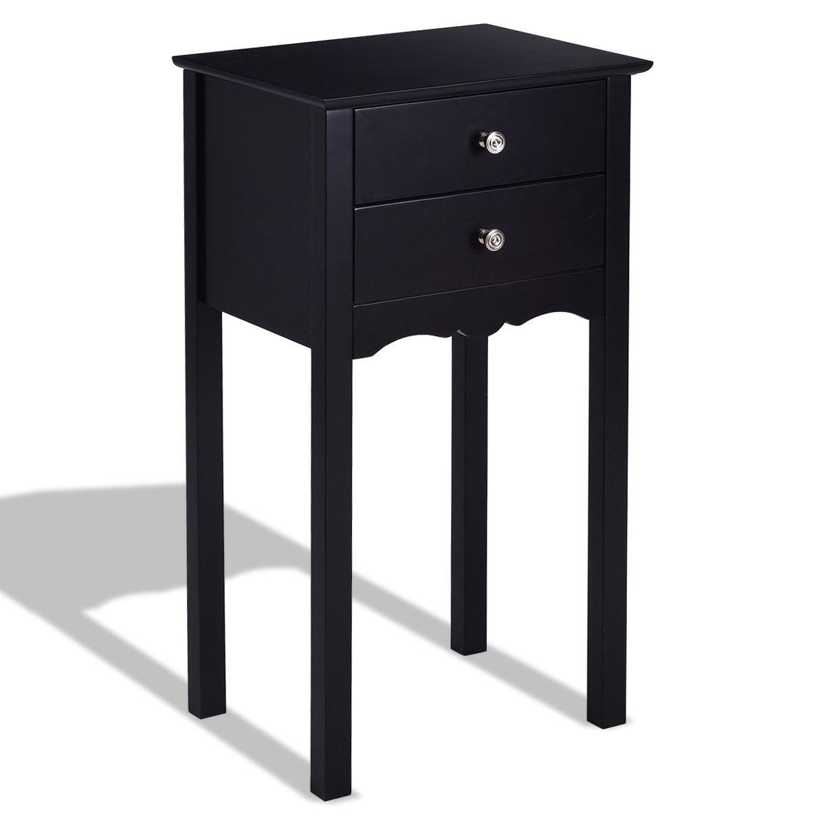 Black Side Table with 2 Drawers L8975