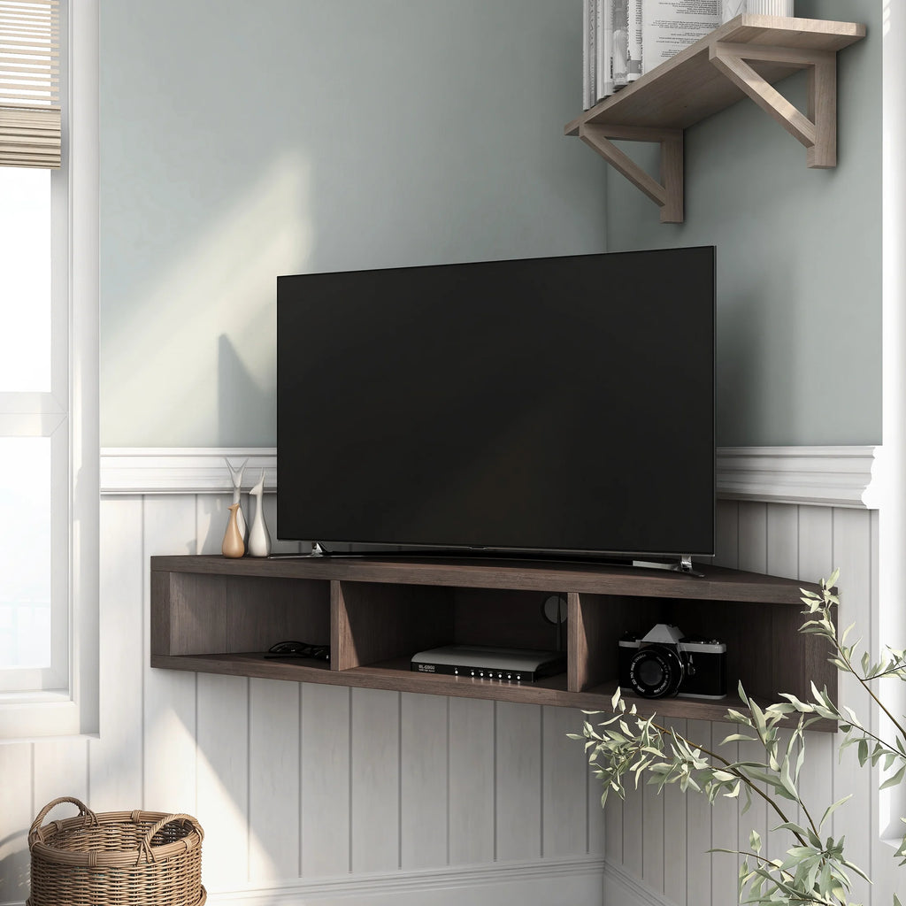 46" Walnut Oak 3-Shelf Floating TV Stand F925225