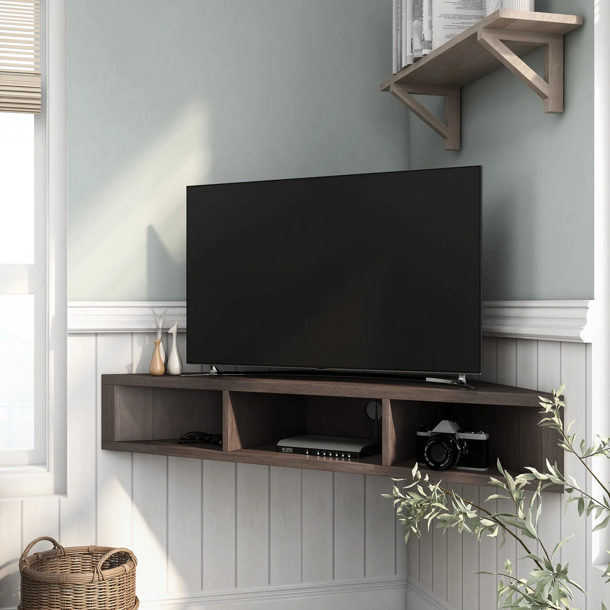 46" Walnut Oak 3-Shelf Floating TV Stand F925225