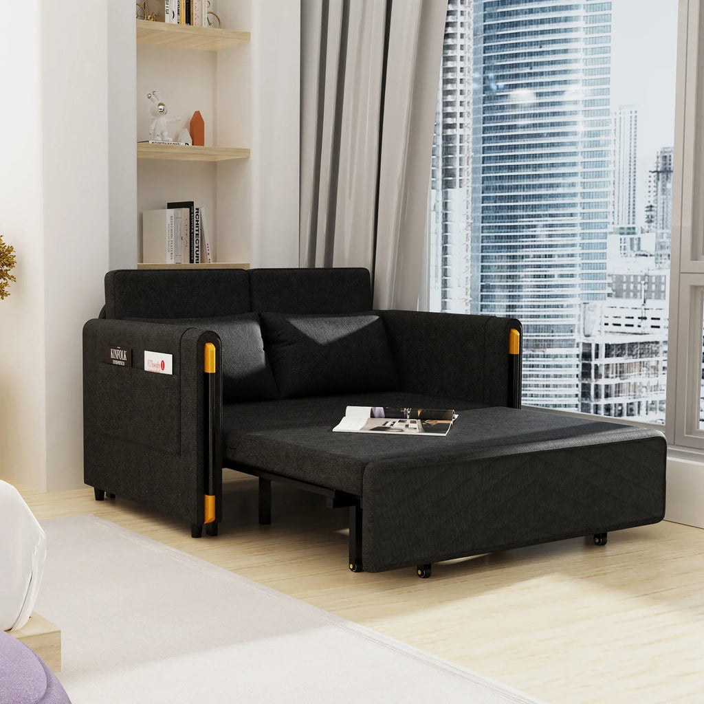 Black Linen Loveseat Sofa Bed with 2 Pillows E844