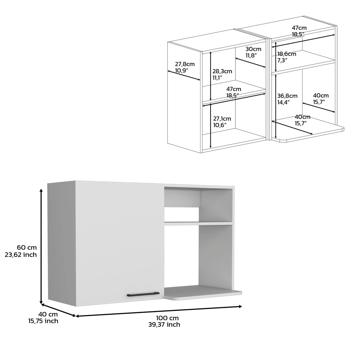 White 2 Stackable Wall-Mounted Storage Cabinet with 2 Side Shelf J973691