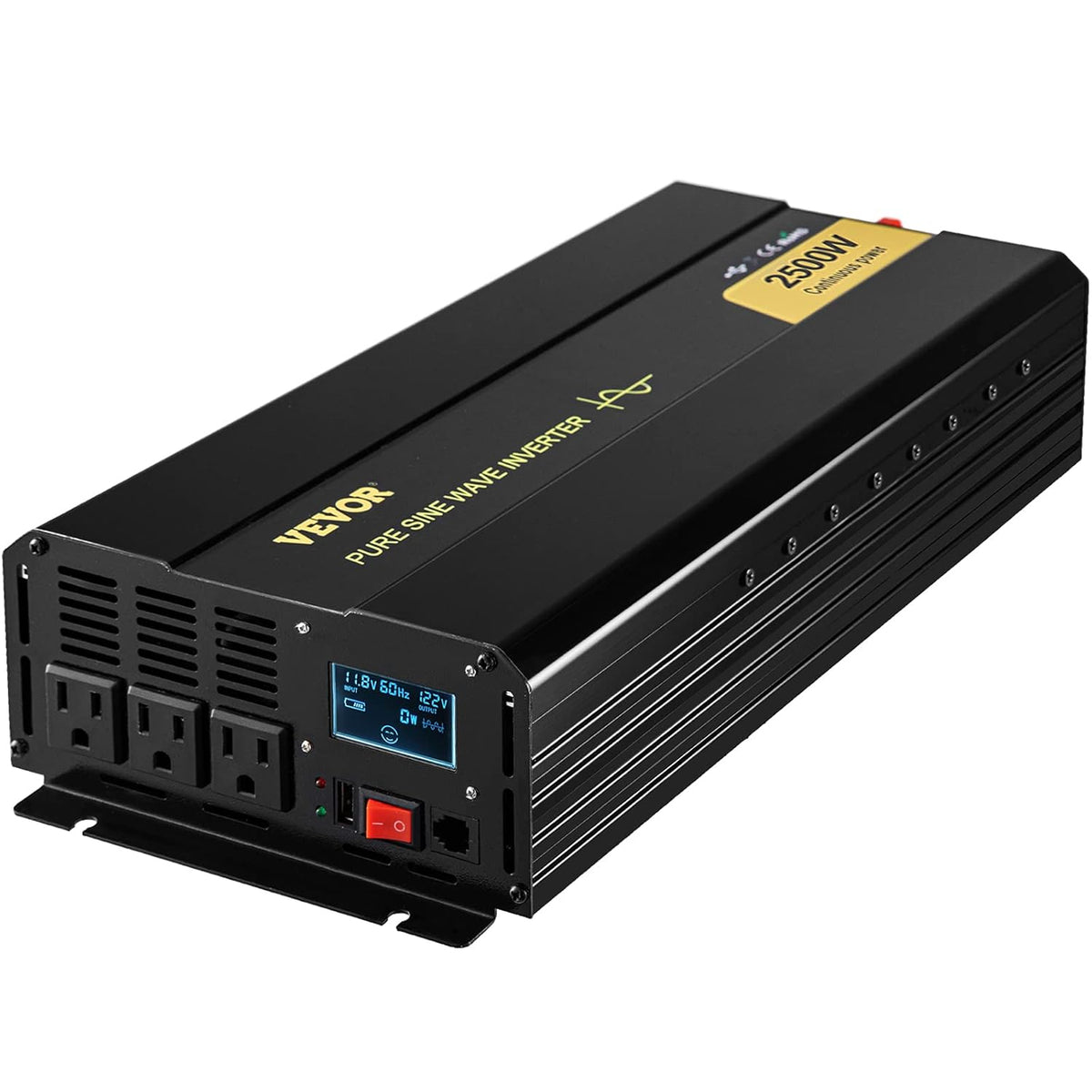 2500 Watt Pure Sine Wave Power Inverter, DC 12V to AC 120V, with USB Port and Remote Controller O855261