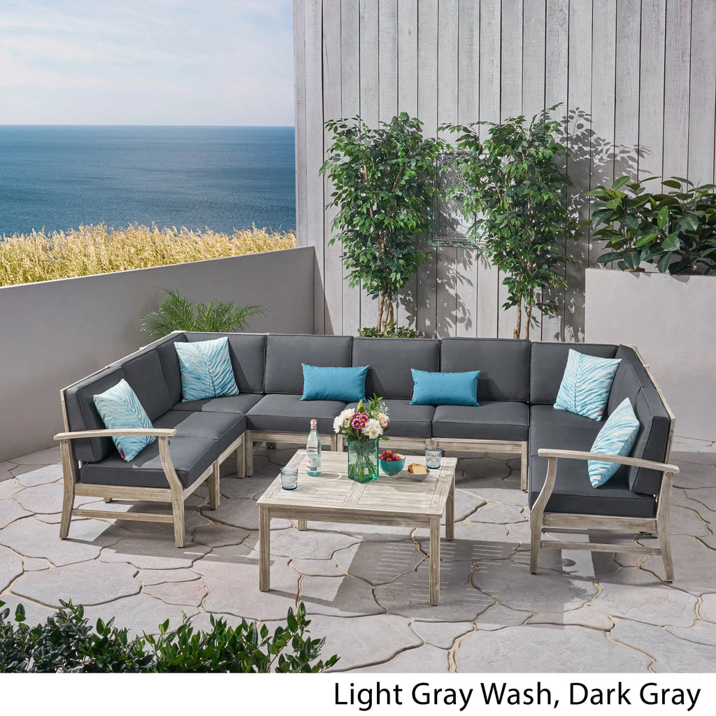 Light Gray Acacia Wood Outdoor Sofa Sectional Set D318