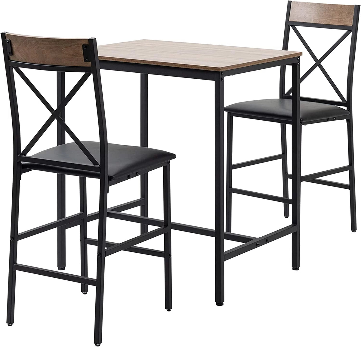 3 Piece Brown Dining Table and Chairs Set with PU Padded Stools O427549