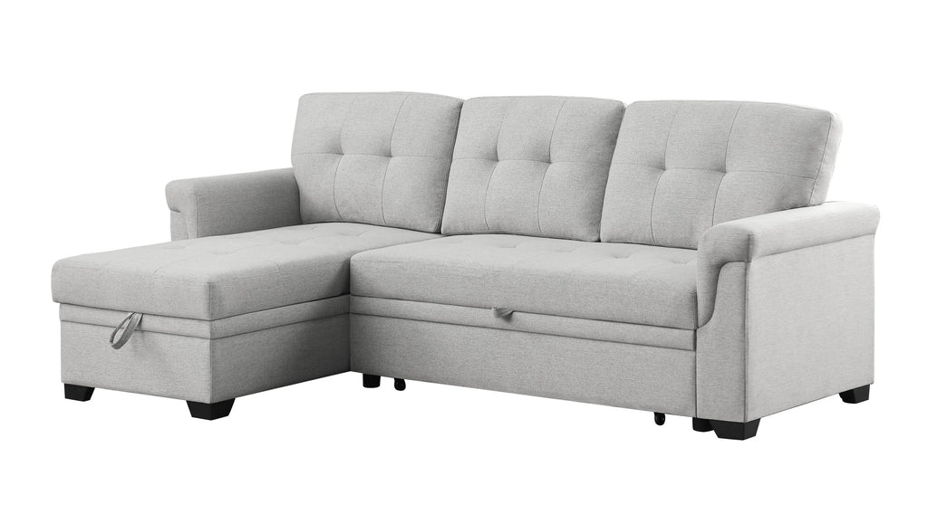 Light Gray Reversible Sleeper Sectional Sofa with Storage Chaise V5829